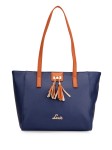 Lavie Navy Structured Shoulder Bag with Tasselled