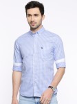 U.S. Polo Assn. Men Blue & White Tailored Fit Checked Casual Shirt