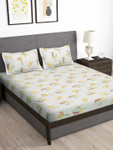 Story@Home Arena Cream-Coloured & Yellow Floral 180 TC Queen Bedsheet With 2 Pillow Covers