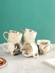 Cdi White & Grey 6 Pieces Printed Ceramic Glossy Coffee Cups – 200 ML each