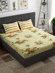 Story@Home Ventura Orange Cream-Coloured 144 TC Cotton Queen Bedsheet 2 Pillow Covers