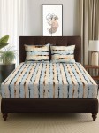 Story@Home Arena Cream-Coloured & Grey Printed 180 TC Queen Bedsheet & 2 Pillow Covers