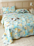 Story@Home Arena Blue & Gold-Toned Printed 180 TC Queen Bedsheet & 2 Pillow Covers