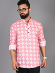 Fubar Mandarin Collar Geometric Printed Short Kurta