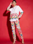 Sassafras White Floral Printed Shirt Collar Neck Shirt With Tapered Pant Co-Ords