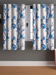 La Verne Blue & Off White 2 Pieces Floral Window Curtains