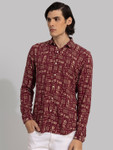Snitch Maroon Slim Fit Abstract Printed Casual Shirt