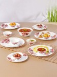 Larah By Borosil White & Red 17 Pieces Printed Opalware Glossy Dinner Set