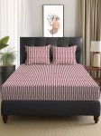 Story@Home Arena Maroon & White Striped Microfiber 180 TC Queen Bedsheet & 2 Pillow Covers