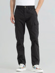 Snitch Men Black Smart Straight Fit Cotton Stretchable Cargos Trousers