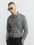 Snitch Green Classic Slim Fit Printed Spread Collar Long Sleeves Cotton Casual Shirt