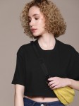 Roadster The Life Co. Solid Drop-Shoulder Sleeves Boxy Crop T-shirt