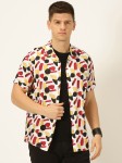 Here&Now White & Red Classic Slim Fit Abstract Printed Casual Shirt