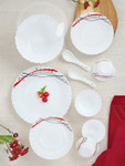 Larah By Borosil Jupiter White & Red 44 Pieces Opalware Crocker Dinner Set