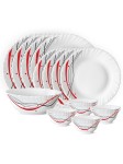 Larah By Borosil Nyla Jupiter Series Jupiter White & Red 17 Pcs Opalware Crocker Dinner Set