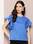 Kook N Keech Solid Flutter Sleeve Ruffles Cotton Top