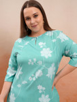 Ketch Plus Size Floral Printed Keyhole Neck Straight Kurta