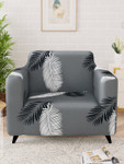 Story@Home Grey & White Printed 1 Seater Stretchable Sofa Cover With Arms