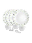 Cello Dazzle White and Green 22 Pieces Floral Printed Opalware Microwave Safe Dinner Set