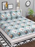 Bsb Home Aspire Grey & Green Floral Printed Microfiver 144 TC Queen Bedsheet Set