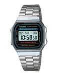 Casio Vintage A168WA-1WDF Black Digital Dial Silver Stainless Steel Band D131