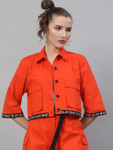 Street 9 Women Orange Solid Lightweight Tailored Jacket