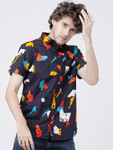 Locomotive Men Navy Blue Slim Fit Printed Cotton Casual Shirt