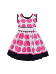 Wish Karo White & Pink Cotton Fit & Flare Dress