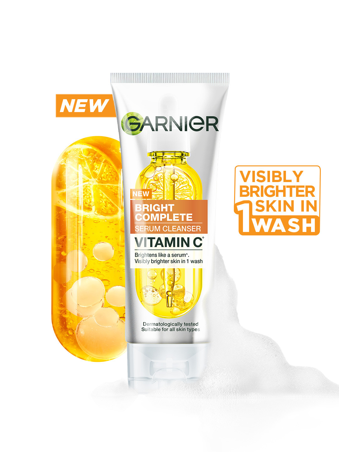 Garnier Vitamin C+ Serum Face Wash, Brightening & Tan Removal Gentle Cleanser (150g)