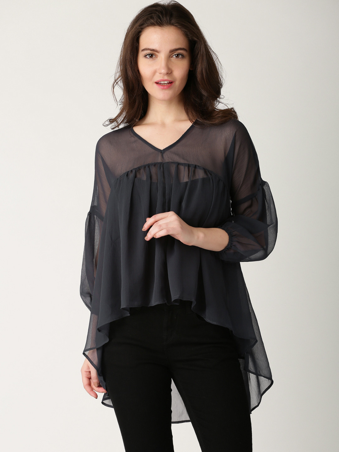 Buy DressBerry Navy Sheer Top Tops for Women 1000095 Myntra