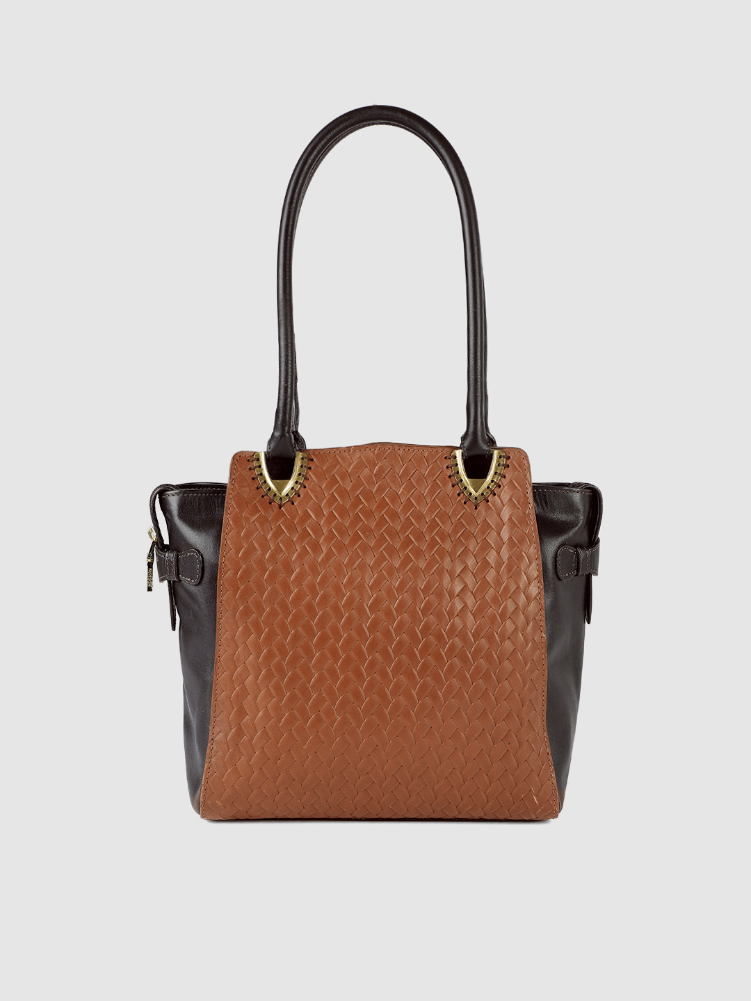 Buy Hidesign Tan Brown & Black Leather Textured Shoulder Bag Handbags
