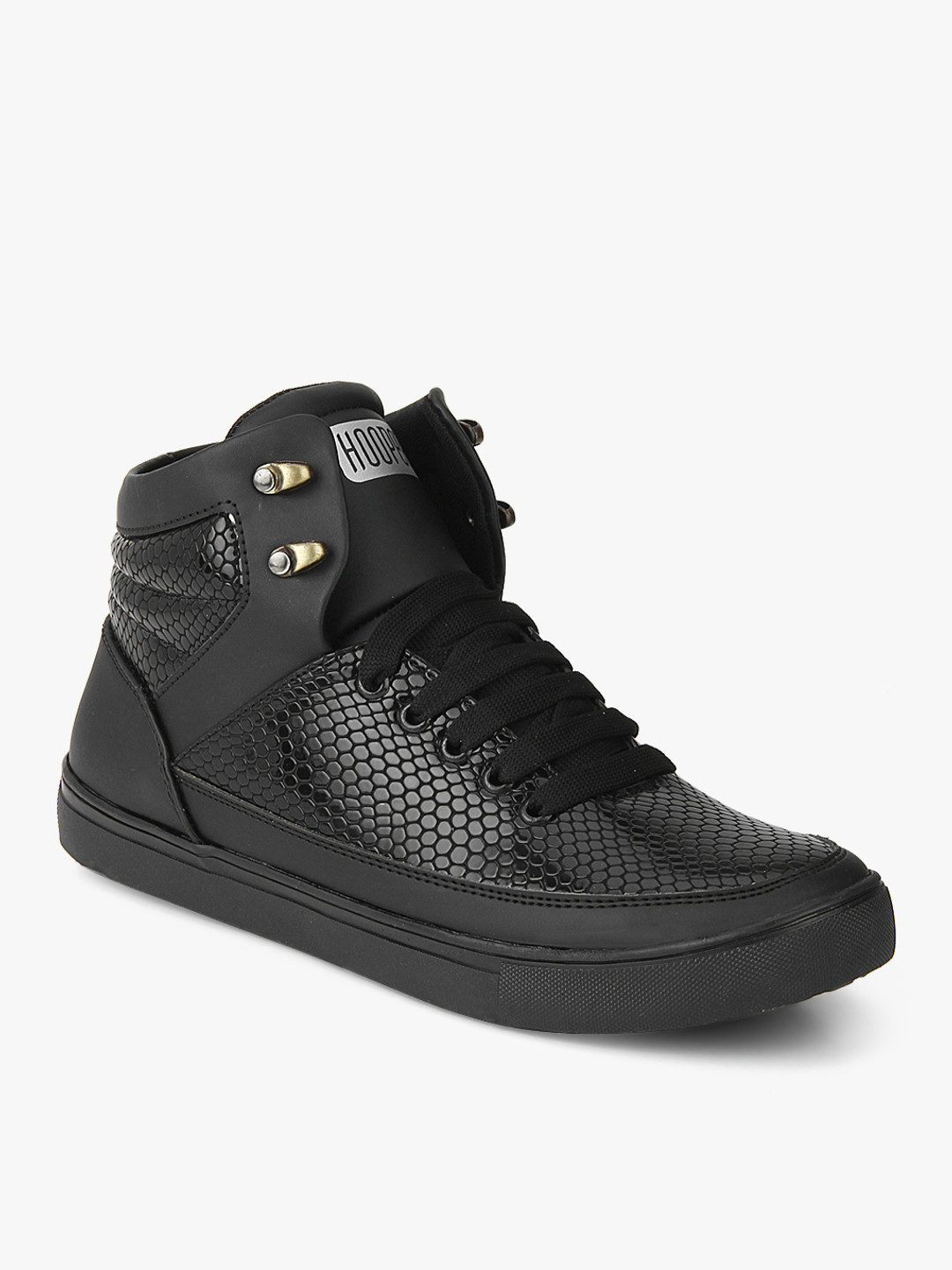 Buy Hoopers Men Black Textured Mid Top Sneakers Casual