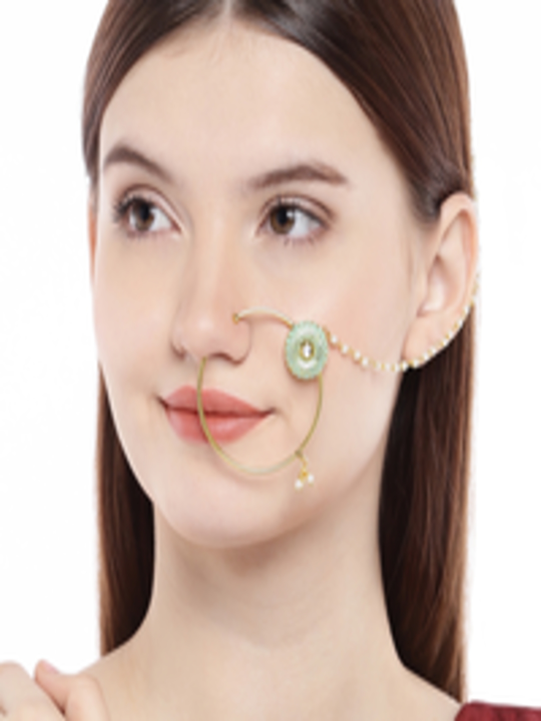 Buy AccessHer Gold Plated Embellished Nose Ring With Chain Nosepin for Women 10014933 Myntra