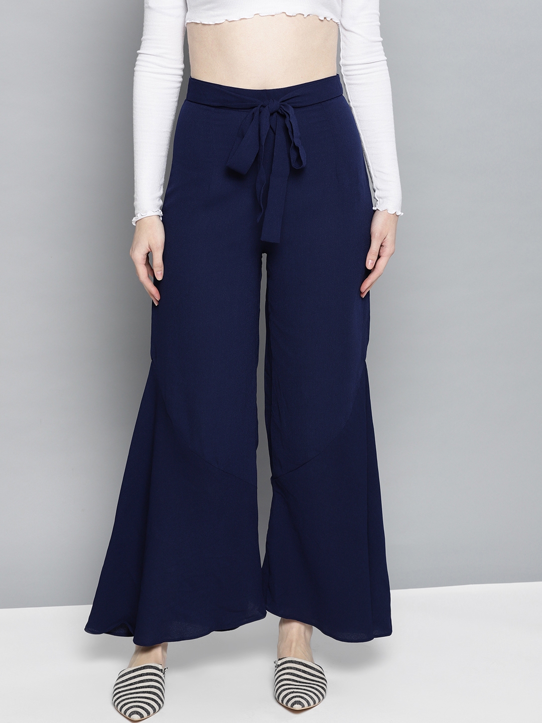 light blue flared trousers