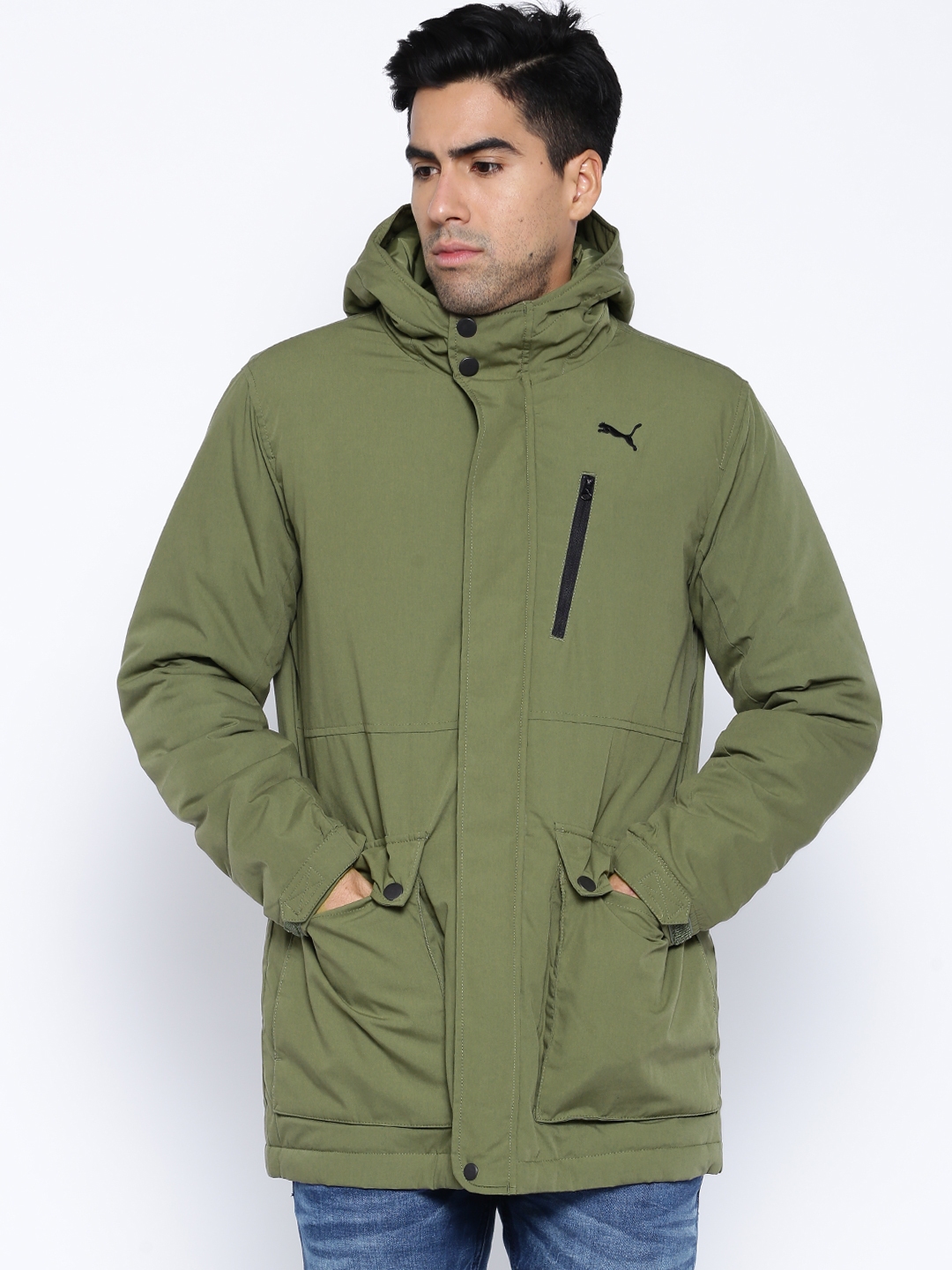 Buy PUMA Olive Green Active LITE Mid Down Padded Hooded Jacket ...