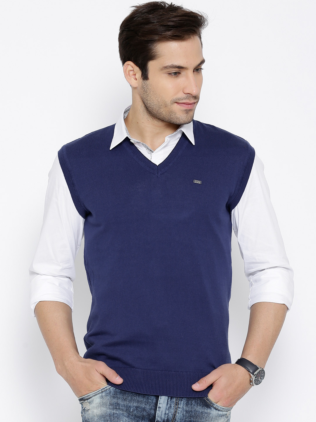 Buy Blue Sleeveless Sweater Sweaters for Men 1002346 Myntra