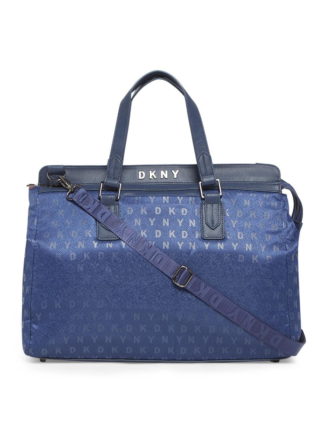 Buy DKNY Navy Blue Printed Sig Softside Range Leather Handheld Bag With