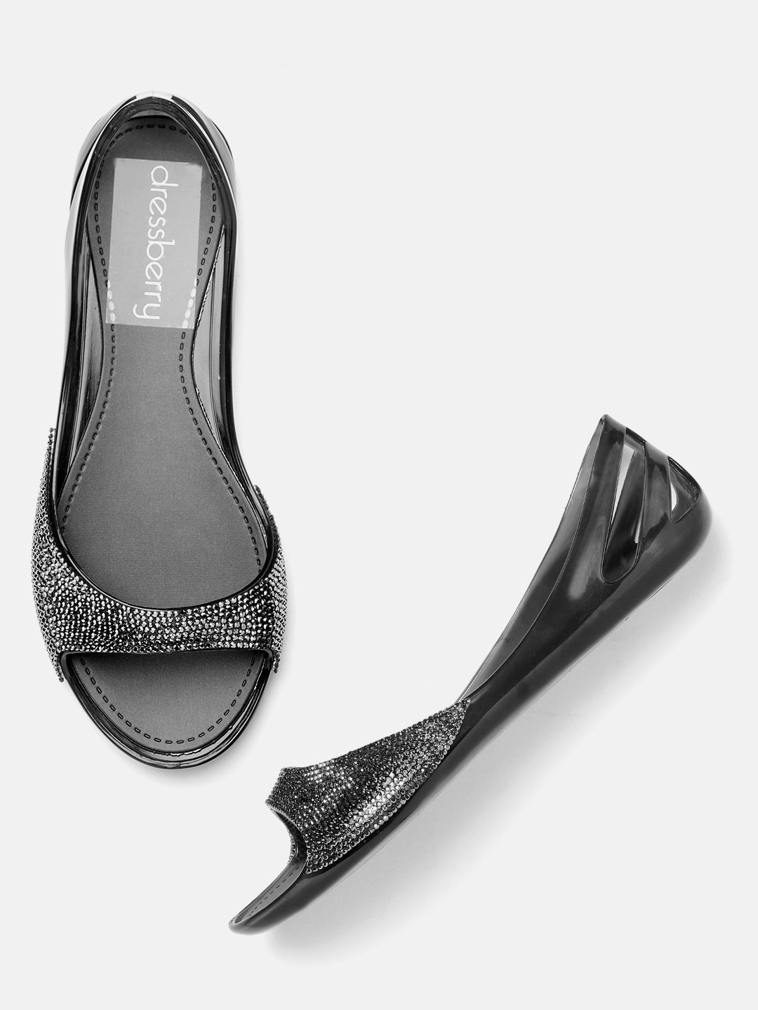 Buy DressBerry Women Black Water Resistant Embellished Open Toe Jelly