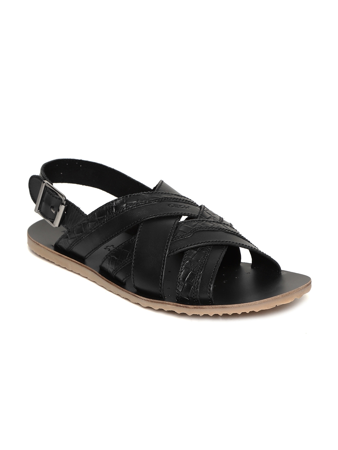 Buy Geox Men Black Solid Leather Comfort Sandals - Sandals for Men ...