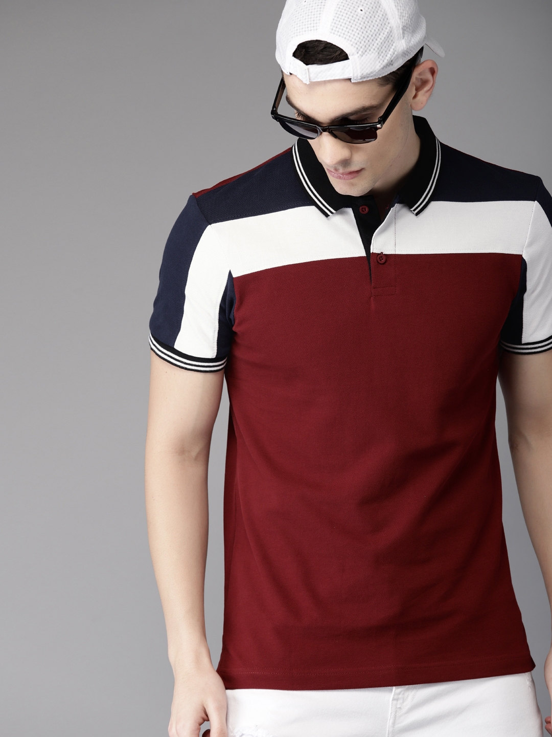 maroon and white shirt