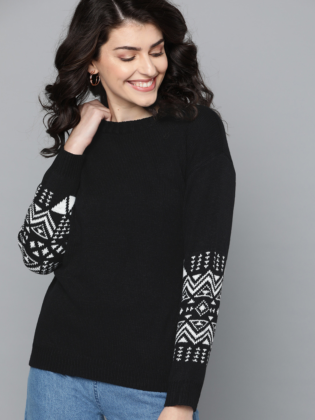 Buy HERE&NOW Women Black Solid Sweater Sweaters for Women 10032773