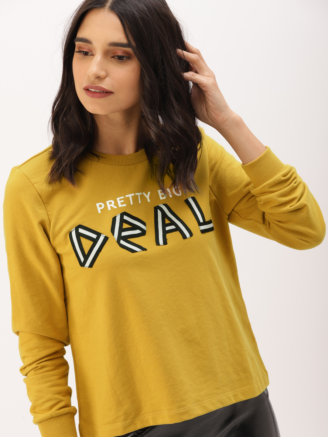Buy DressBerry Women Mustard Yellow Printed Sweatshirt Sweatshirts