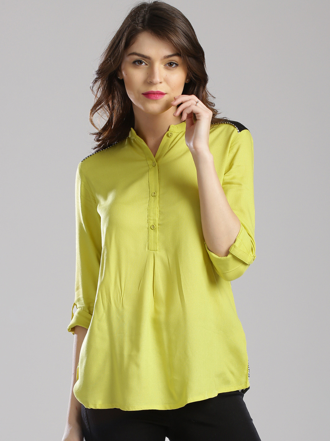 Buy W Lemon Yellow & Black Printed Top Tops for Women 1003552 Myntra