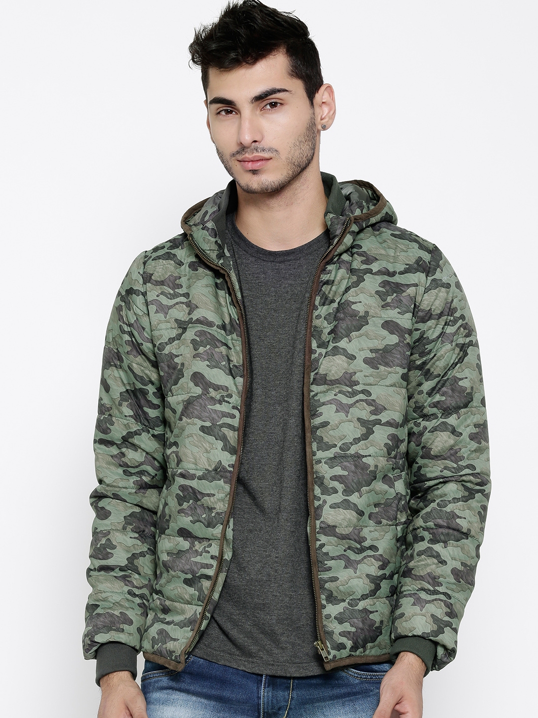 Buy Flying Machine Green Hooded Camouflage Print Jacket - Jackets for ...