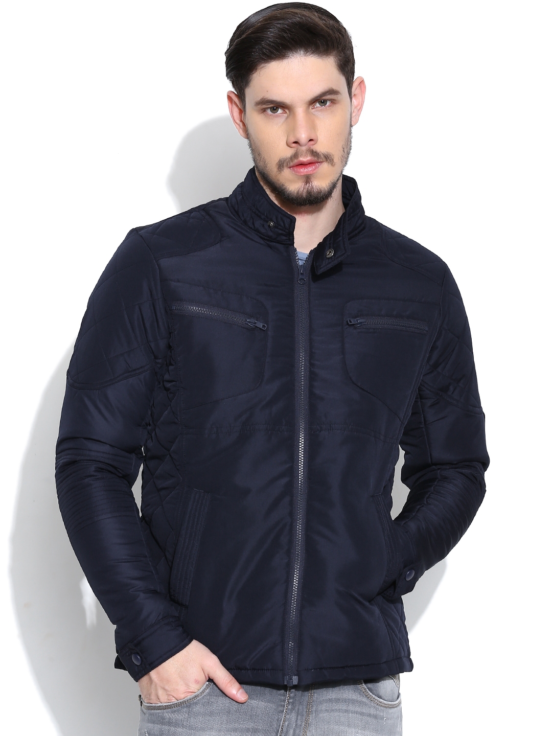 Buy Flying Machine Navy Panelled Jacket - Jackets for Men 1003727 | Myntra