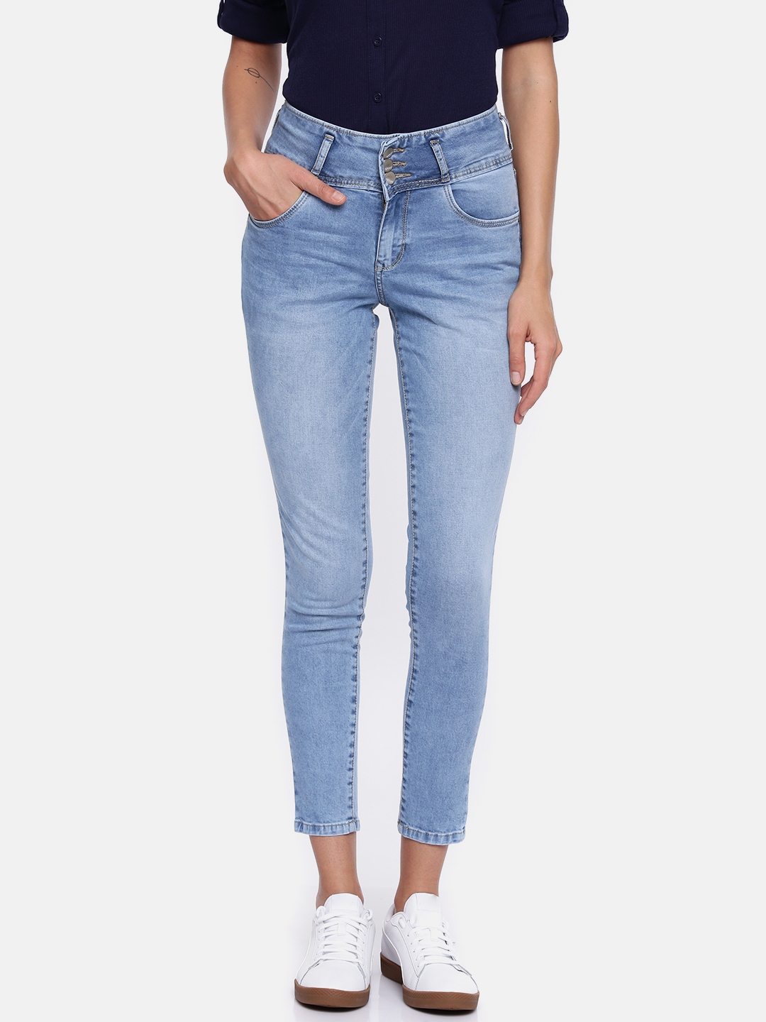 Buy Kraus Jeans Women Blue Skinny Fit High Rise Clean Look Cropped ...