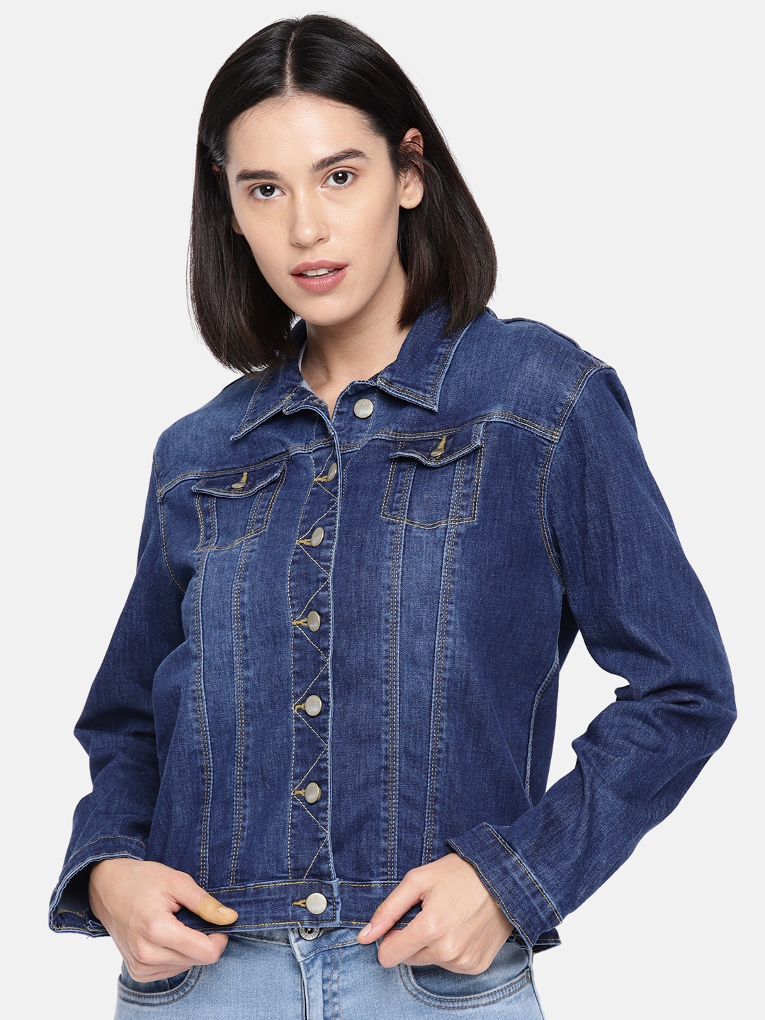 Kraus Jeans Women Blue Washed Denim Jacket Jackets for Women