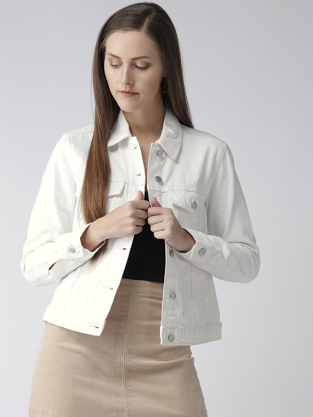 Buy Marks & Spencer Women White Solid Denim Jacket Jackets for Women