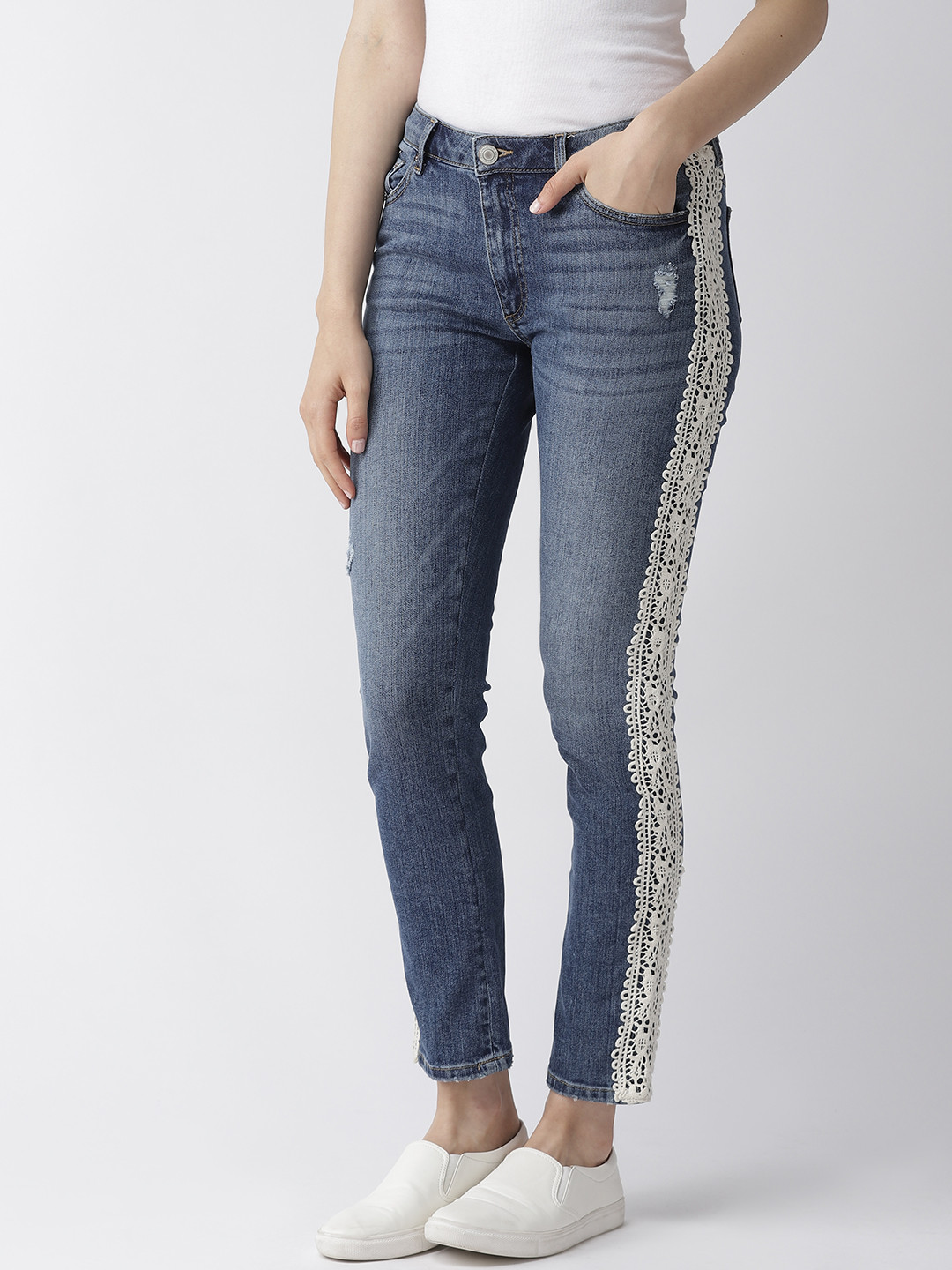 Buy Marks & Spencer Women Navy Blue Slim Fit Mid Rise Clean Look