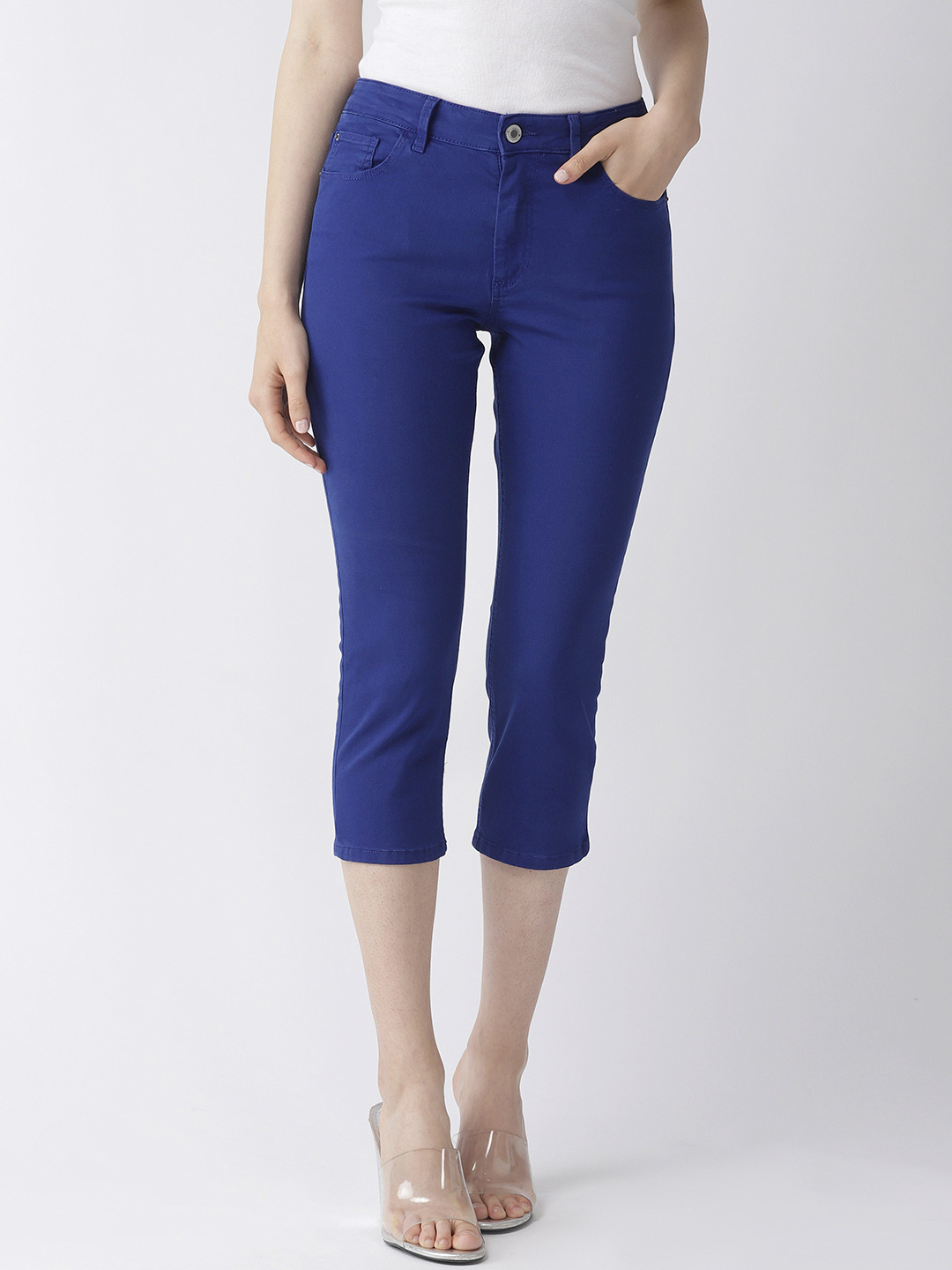 Buy Marks & Spencer Women Blue Solid Skinny Fit Capris Capris for